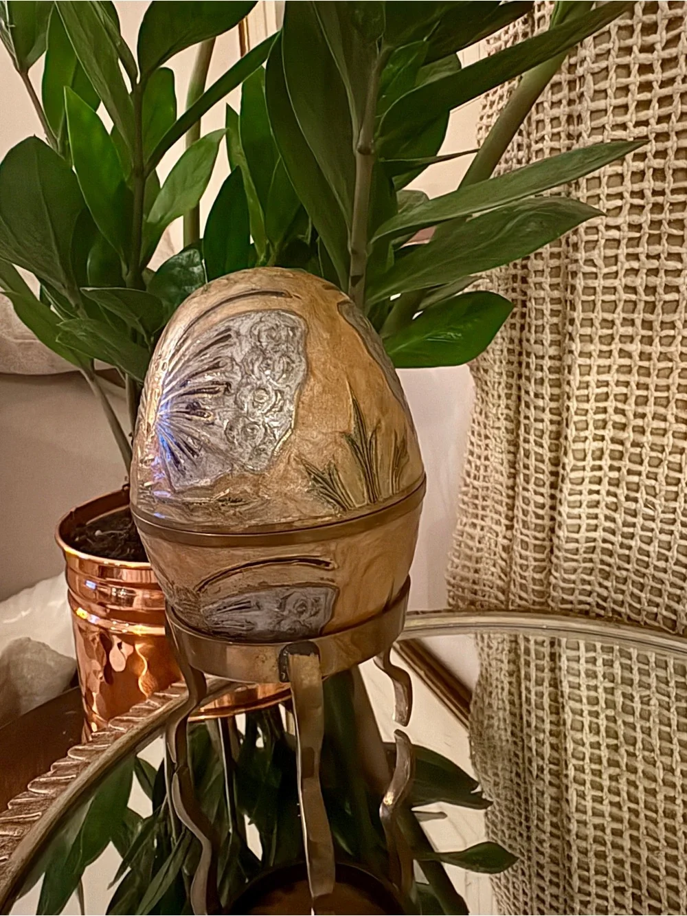 Vintage Brass Butterfly Cloisonné Decorative Egg Trinket Box